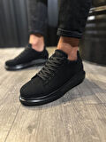 J044 Bağcıklı Ortopedik Taban Erkek Günlük Süet Sneaker Spor Ayakkabı ST Siyah