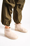 BLISS Bağcıksız Düz Taban İçi Kürklü Kısa Süet Kadın Bot KT Krem