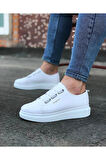 J026 Bağcıksız 3 Bant Lastikli Ortopedik Taban Erkek Sneaker Günlük Ayakkabı BT Beyaz