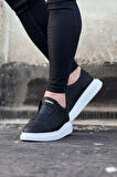 J023 Bağcıksız Lastikli Ortopedik Taban Erkek Sneaker Günlük Ayakkabı BT Siyah