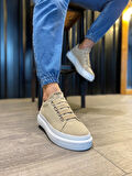 J521 Bağcıksız Lastikli 4 Bantlı Ortopedik Taban Erkek Günlük Süet Sneaker Spor Ayakkabı BT Vizon