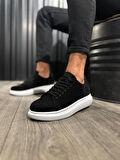 J044 Bağcıklı Ortopedik Taban Erkek Günlük Süet Sneaker Spor Ayakkabı BT Siyah