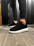 J044 Bağcıklı Ortopedik Taban Erkek Günlük Süet Sneaker Spor Ayakkabı BT Siyah