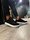 J044 Bağcıklı Ortopedik Taban Erkek Günlük Süet Sneaker Spor Ayakkabı BT Siyah