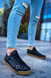 J191 Side Buckle Ortopedik Taban Günlük Cilt Erkek Sneaker Spor Ayakkabı CTT Siyah