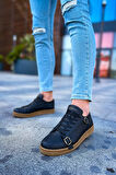 J191 Side Buckle Ortopedik Taban Günlük Cilt Erkek Sneaker Spor Ayakkabı CTT Siyah