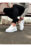 J049 Bağcıksız Lastikli Ortopedik Taban Erkek Sneaker Günlük Ayakkabı BT Beyaz