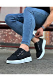 J026 Bağcıksız 3 Bant Lastikli Ortopedik Taban Erkek Sneaker Günlük Ayakkabı BT Siyah
