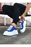 J507 Bağcıklı Ortopedik Taban Erkek Sneaker Günlük Ayakkabı BT Mavi/Beyaz