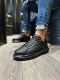 J044 Bağcıklı Ortopedik Taban Erkek Kapitone Desenli Günlük Sneaker Spor Ayakkabı ST Siyah