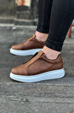 J023 Bağcıksız Lastikli Ortopedik Taban Erkek Sneaker Günlük Ayakkabı BT Taba