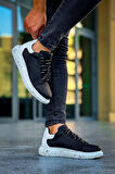 J-X500 Bağcıklı Special Ortopedik Taban Günlük Erkek Spor Sneaker Ayakkabı BT Siyah/Beyaz