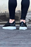 J019 Bağcıklı Ortopedik Taban Triko Erkek Sneaker Günlük Ayakkabı BT Siyah