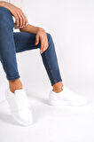 J040 Bağcıksız Kalın Lastikli Ortopedik Taban Günlük Erkek Spor Sneaker Ayakkabı BT Beyaz