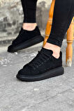 J096 Bağcıklı Ortopedik Taban Süet Erkek Sneaker Günlük Ayakkabı ST Siyah