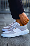 J087 Kenton Ortopedik Taban Günlük Cilt Erkek Sneaker Spor Ayakkabı CBT Beyaz/Gri
