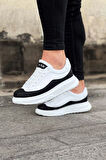 J507 Bağcıklı Ortopedik Taban Erkek Sneaker Günlük Ayakkabı BT Beyaz/Siyah