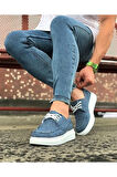 J503 Bağcıklı Ortopedik Taban Keten Erkek Klasik Günlük Ayakkabı BT Mavi