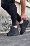 J023 Bağcıksız Lastikli Ortopedik Taban Erkek Sneaker Günlük Ayakkabı ST Siyah