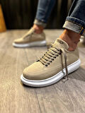 J421 Bağcıklı Ortopedik Taban Erkek Günlük Süet Sneaker Spor Ayakkabı BT Vizon