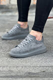 J096 Bağcıklı Ortopedik Taban Süet Erkek Sneaker Günlük Ayakkabı GT Gri