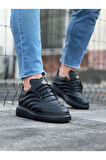 J094 Bağcıklı Ortopedik Taban Erkek Sneaker Günlük Ayakkabı ST Siyah