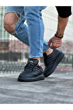 J094 Bağcıklı Ortopedik Taban Erkek Sneaker Günlük Ayakkabı ST Siyah