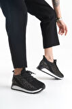 ALYA Bağcıklı Ortopedik Taban Taşlı Kadın Sneaker Spor Ayakkabı BT - Siyah