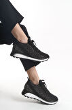 ALYA Bağcıklı Ortopedik Taban Taşlı Kadın Sneaker Spor Ayakkabı BT - Siyah
