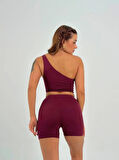Maison La Femme Kadın Bordo Tek Omuz Detaylı Şort Crop Takım