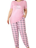 Kadın Bisiklet Yaka Düğmesiz Battal Kesim Viskon Yazlık Kısa Kol Cepli Büyük Beden Pijama Takımı