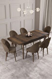 Calvin Barok Desen 80x132 MDF Açılabilir Mutfak Masası Takımı 6  Sandalye