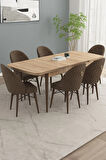 Calvin Meşe Desen 80x132 MDF Açılabilir Mutfak Masası Takımı 6  Sandalye