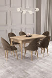 Calvin Meşe Desen 80x132 MDF Açılabilir Mutfak Masası Takımı 6  Sandalye