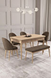 Calvin Meşe Desen 80x132 MDF Açılabilir Mutfak Masası Takımı 4 Sandalye, 1 Bench