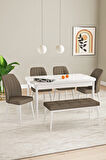 Elis Beyaz 80x132 Açılabilir Yemek Odası Takımı 4 Sandalye, 1 Bench