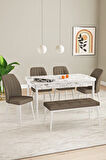 Laris Beyaz Mermer Desen 80 X 132 Benchli Açılabilir MDF Mutfak Masa Takımı 4 Sandalye