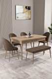Milas Meşe Desen 80x132 MDF Açılabilir Yemek Masası Takımı 4 Sandalye, 1 Bench