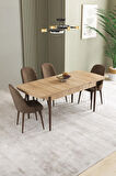 Calvin Meşe Desen 80x132 MDF Açılabilir Mutfak Masası Takımı 4  Sandalye