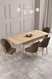 Calvin Meşe Desen 80x132 MDF Açılabilir Mutfak Masası Takımı 4  Sandalye