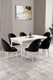 Daisy MDF Beyaz Mermer Desen Açılabilir 80x132 Cm 4 Sandalyeli Mutfak Masası Takımı