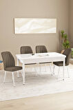 Daisy MDF Beyaz Açılabilir 80x132 Cm 4 Sandalyeli Mutfak Masası Takımı