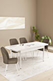 Daisy MDF Beyaz Açılabilir 80x132 Cm 4 Sandalyeli Mutfak Masası Takımı