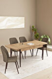 Daisy MDF Meşe Desen Açılabilir 80x132 Cm 4 Sandalyeli Mutfak Masası Takımı