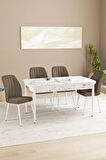 Floryn MDF Beyaz Mermer Desen Açılabilir 80x132 Cm 4 Sandalyeli Mutfak Masası Takımı