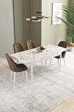 Ikon Beyaz Mermer Desen 80x132 MDF Açılabilir Mutfak Masası Takımı 4  Sandalye