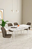 Laris Beyaz Mermer Desen 80 X 132 Açılabilir MDF Mutfak Masa Takımı 4 Sandalye