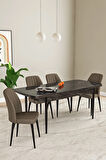 Laris Siyah Mermer Desen 80 X 132 Açılabilir MDF Mutfak Masa Takımı 4 Sandalye