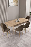 Milas Meşe Desen 80x132 MDF Açılabilir Mutfak Masası Takımı 4  Sandalye