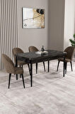 Milas Siyah Mermer Desen 80x132 MDF Açılabilir Mutfak Masası Takımı 4  Sandalye